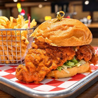 Chicken sandwich and fries